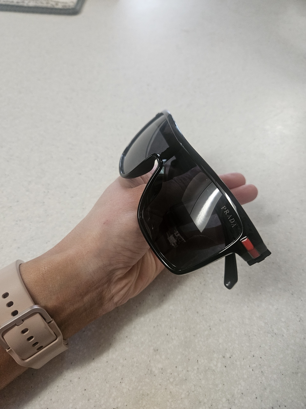 Black Shield Sunglasses with Red Temple Accent